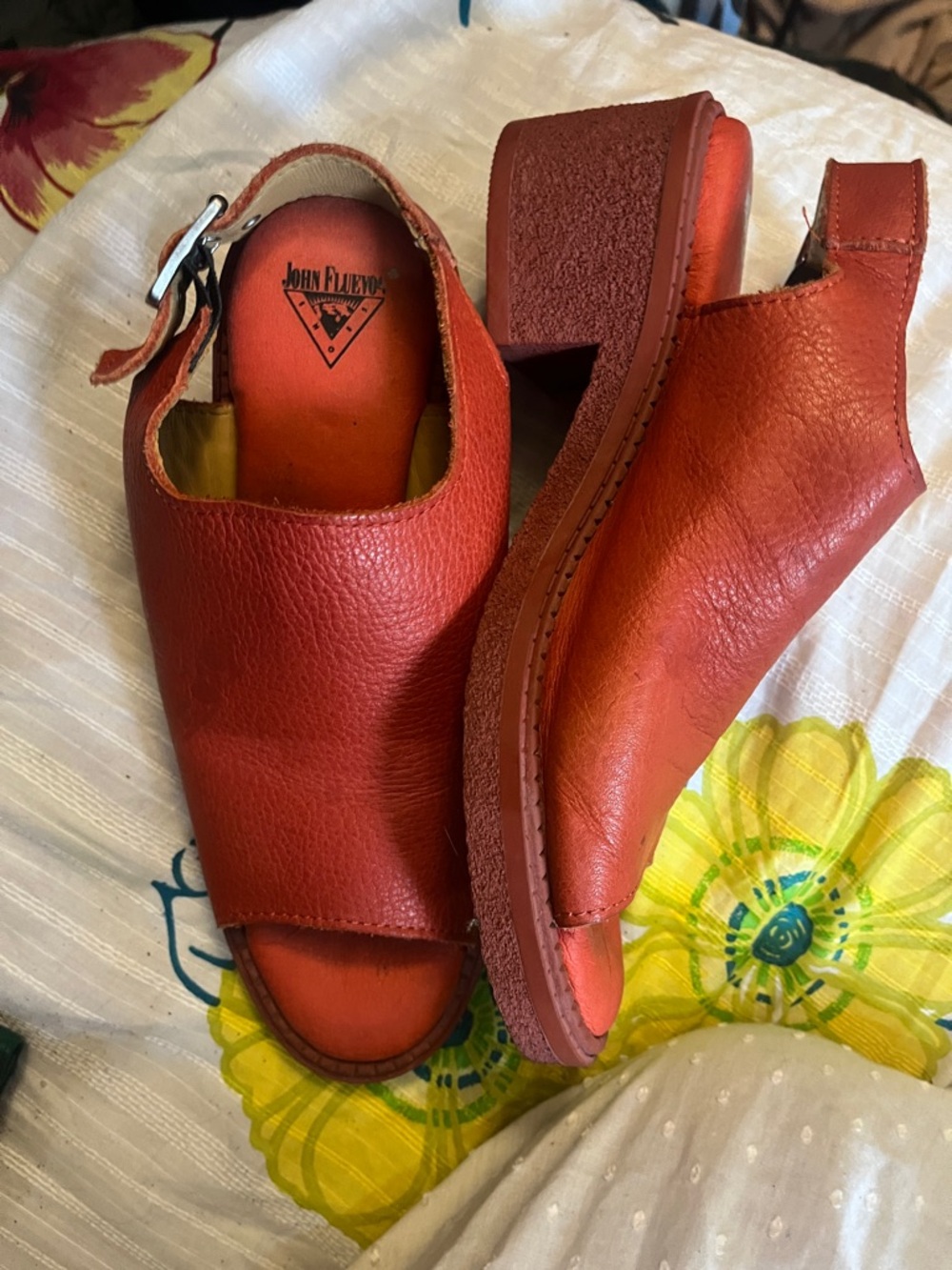Orange Fluevog sandals, size 8